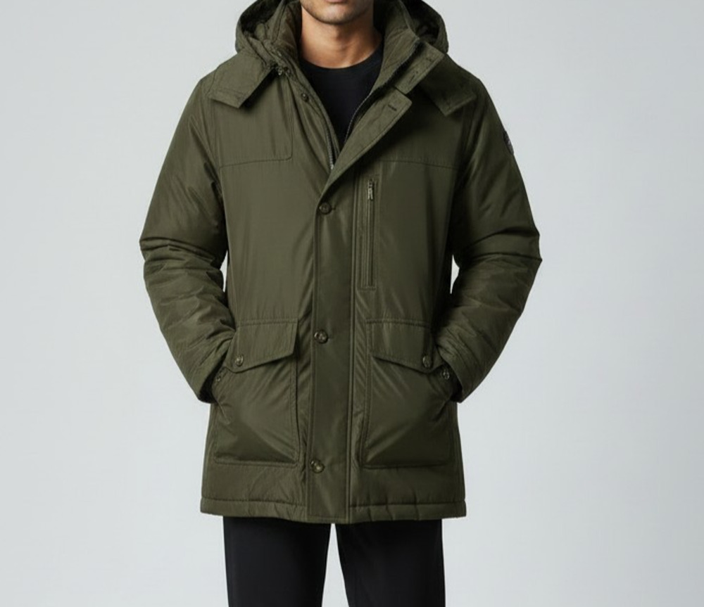 London Fog Men's Medium Army Green Hooded Parka Coat With Zip-Out Liner